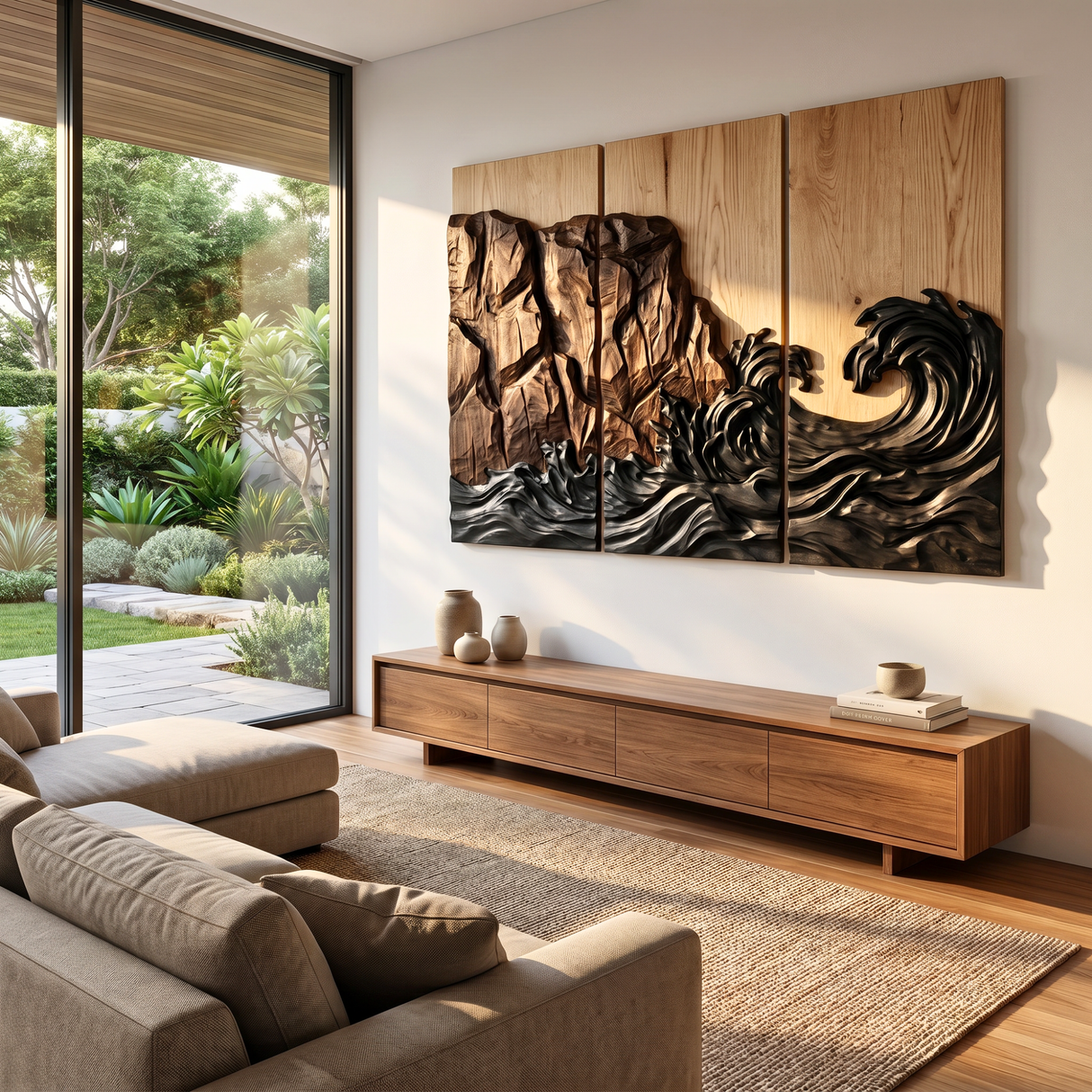Cliffside Wave Triptych Wood Wall Art