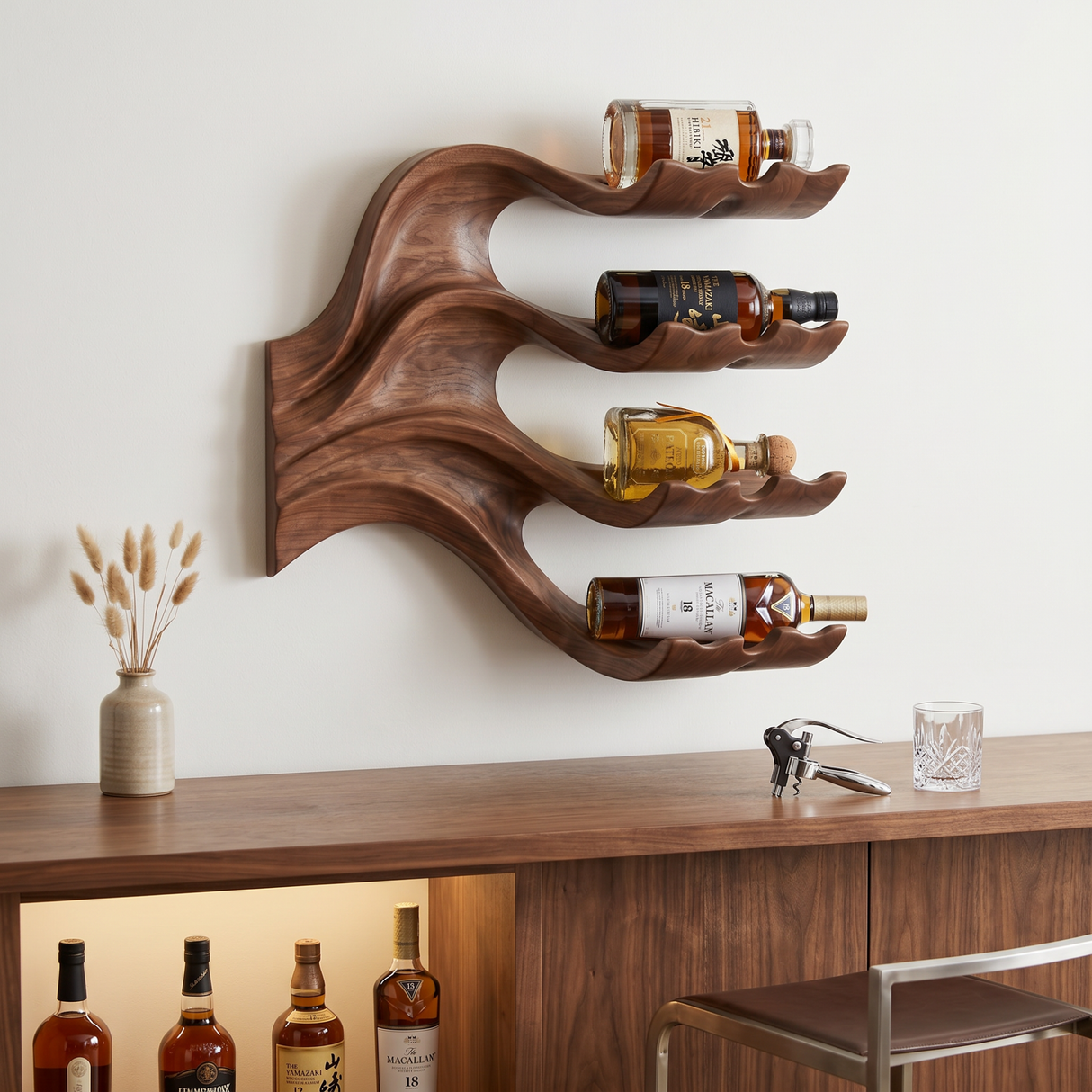 Organic Wave Solid Wood Wall Wine Rack