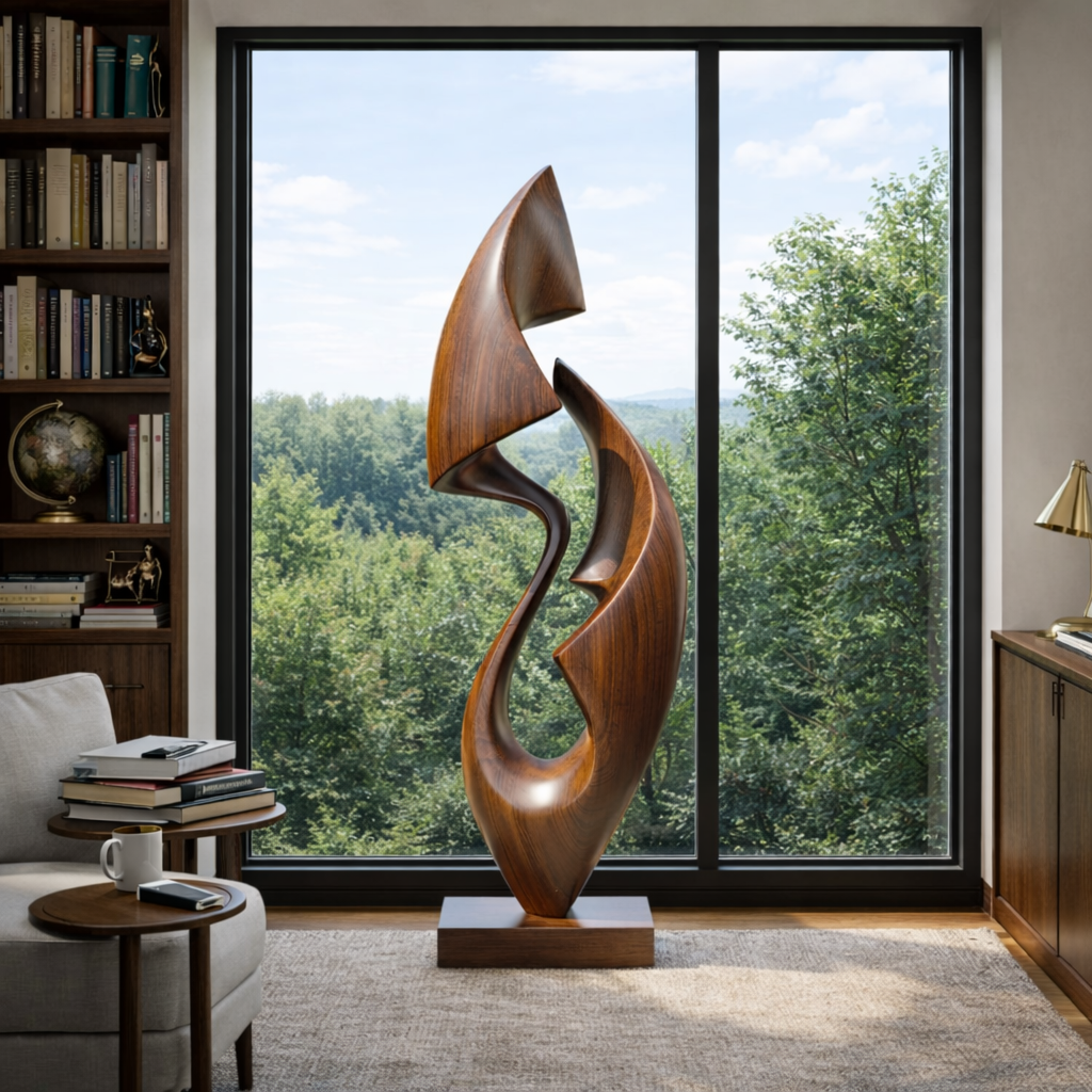 Organic Abstract Solid Wood Sculpture for Garden and Modern Home Interior