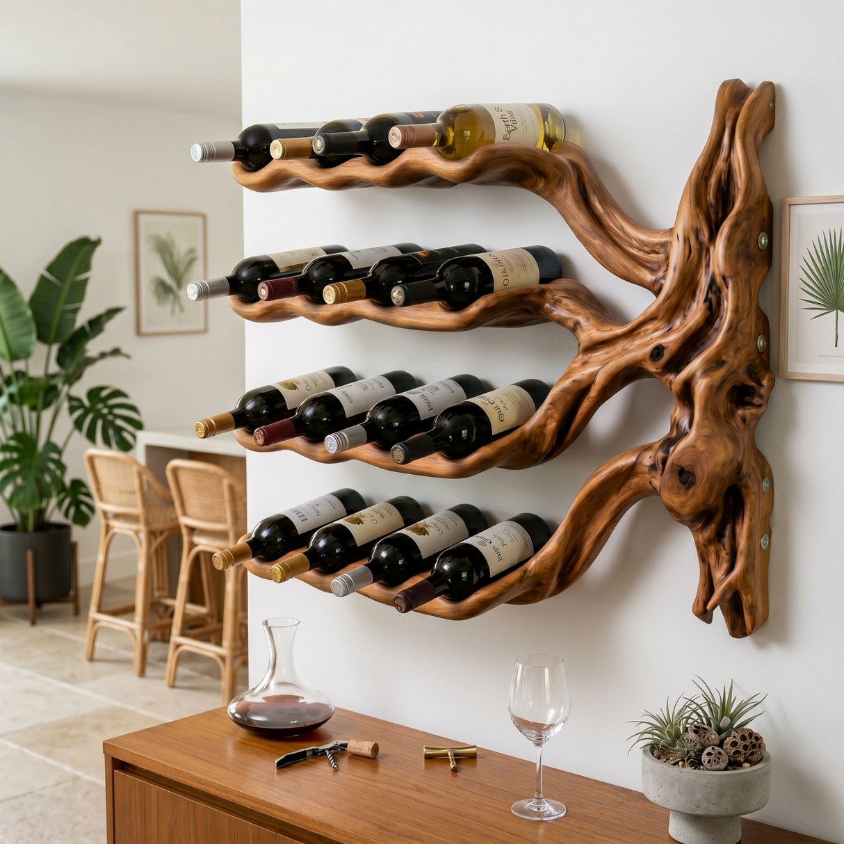 Tree Branch Solid Wood Wall Wine Rack