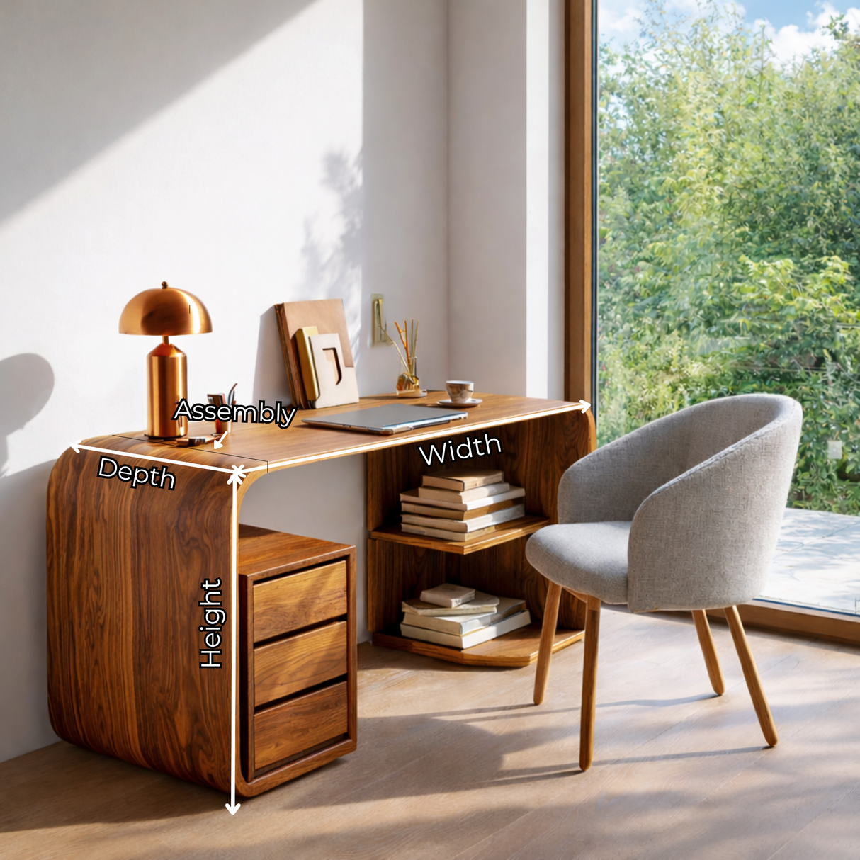 Solid Wood Writing Desk with Rounded Architectural Form
