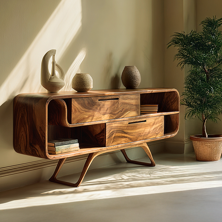 Living Room Sideboard Solid Wood Sideboard Modern Organic Buffet Cabinet Wooden Credenza Mid Century Storage Cabinet Natural Wood