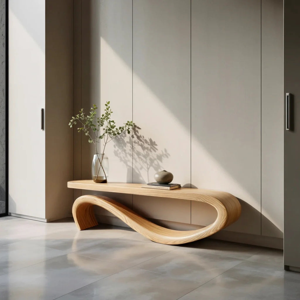 Handcrafted Organic Solid Wood Console Table with Flowing Loop Base