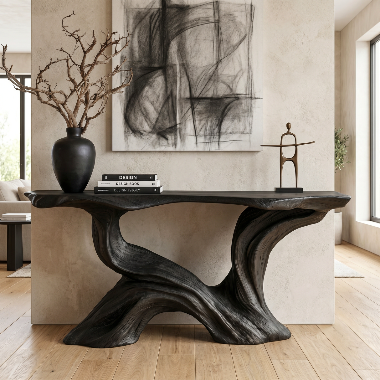 Console Table Solid Wood with Flowing Branch Sculptural Base