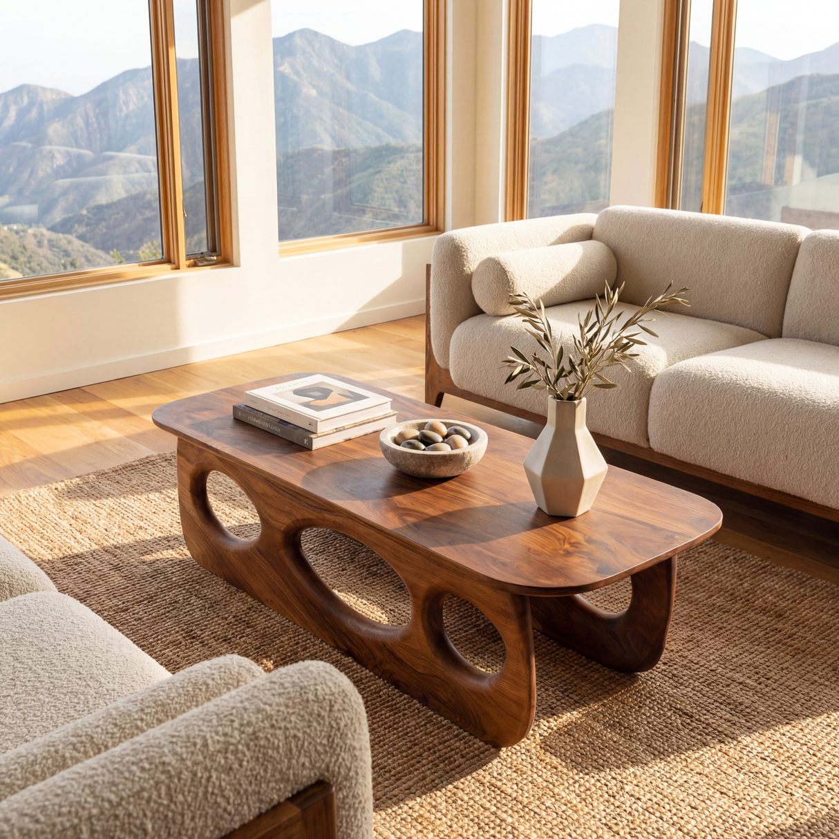 Sculptural Wood Coffee Table with Organic Cutout Base
