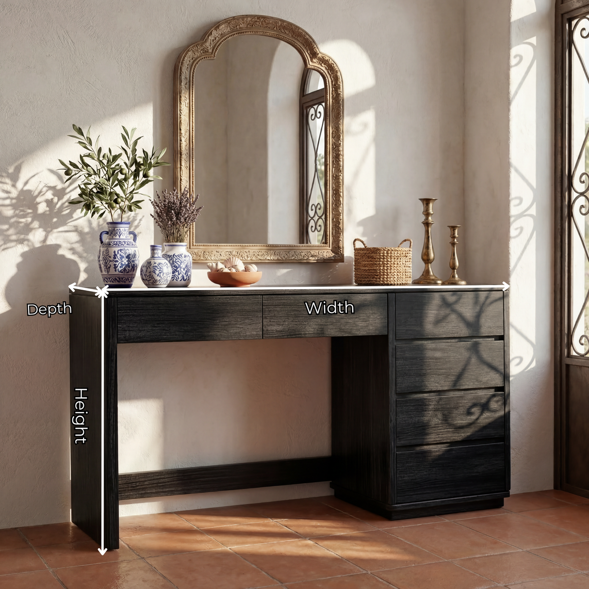 Wood Vanity Table with Side Drawers, Minimalist Dressing Table for Modern Bedrooms
