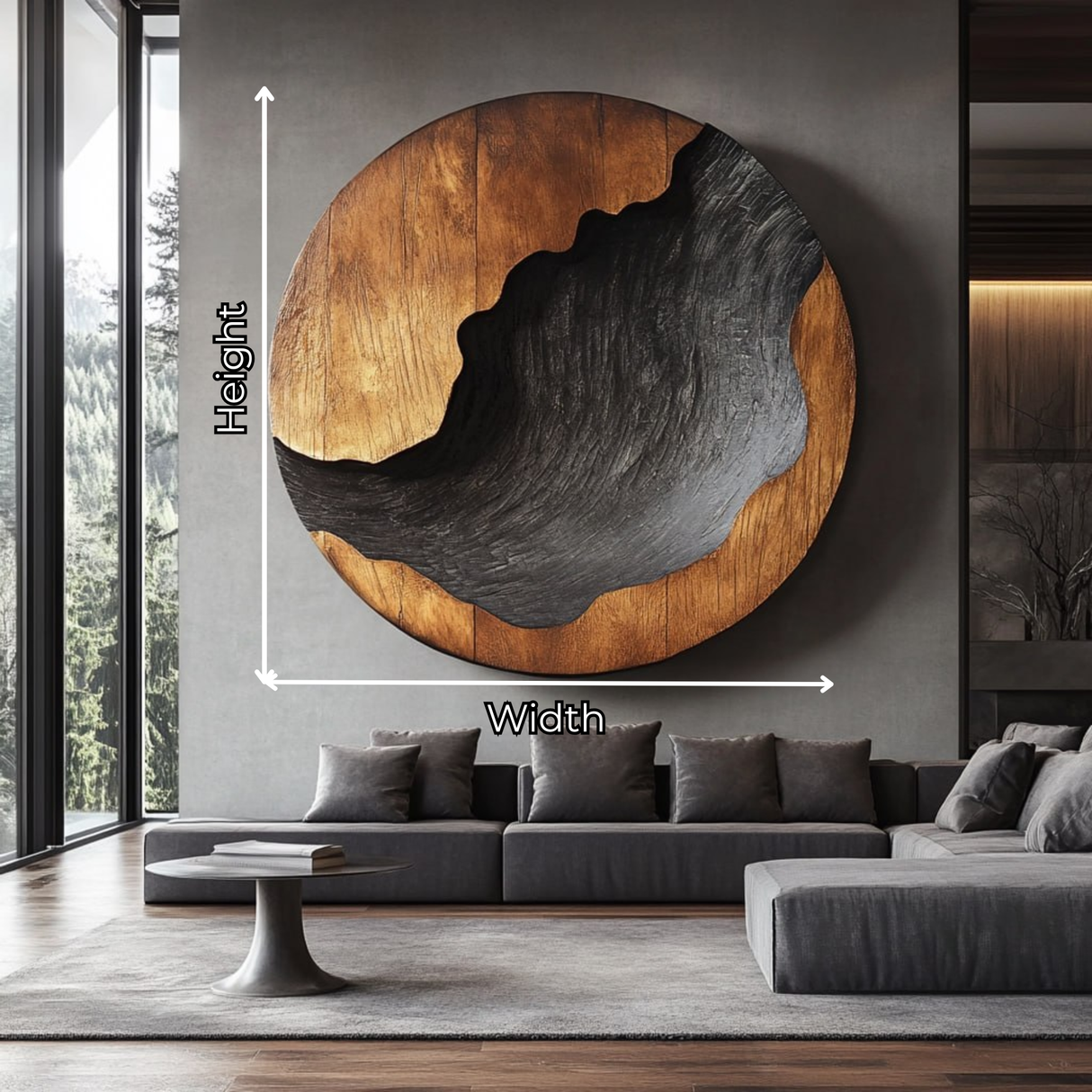 Oval Solid Wood Wall Sculpture with Dark Textured Relief and Natural Grain Contrast
