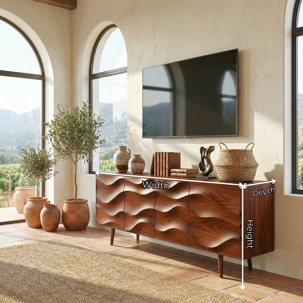 Sculptural Solid Wood TV Cabinet for Modern Interiors