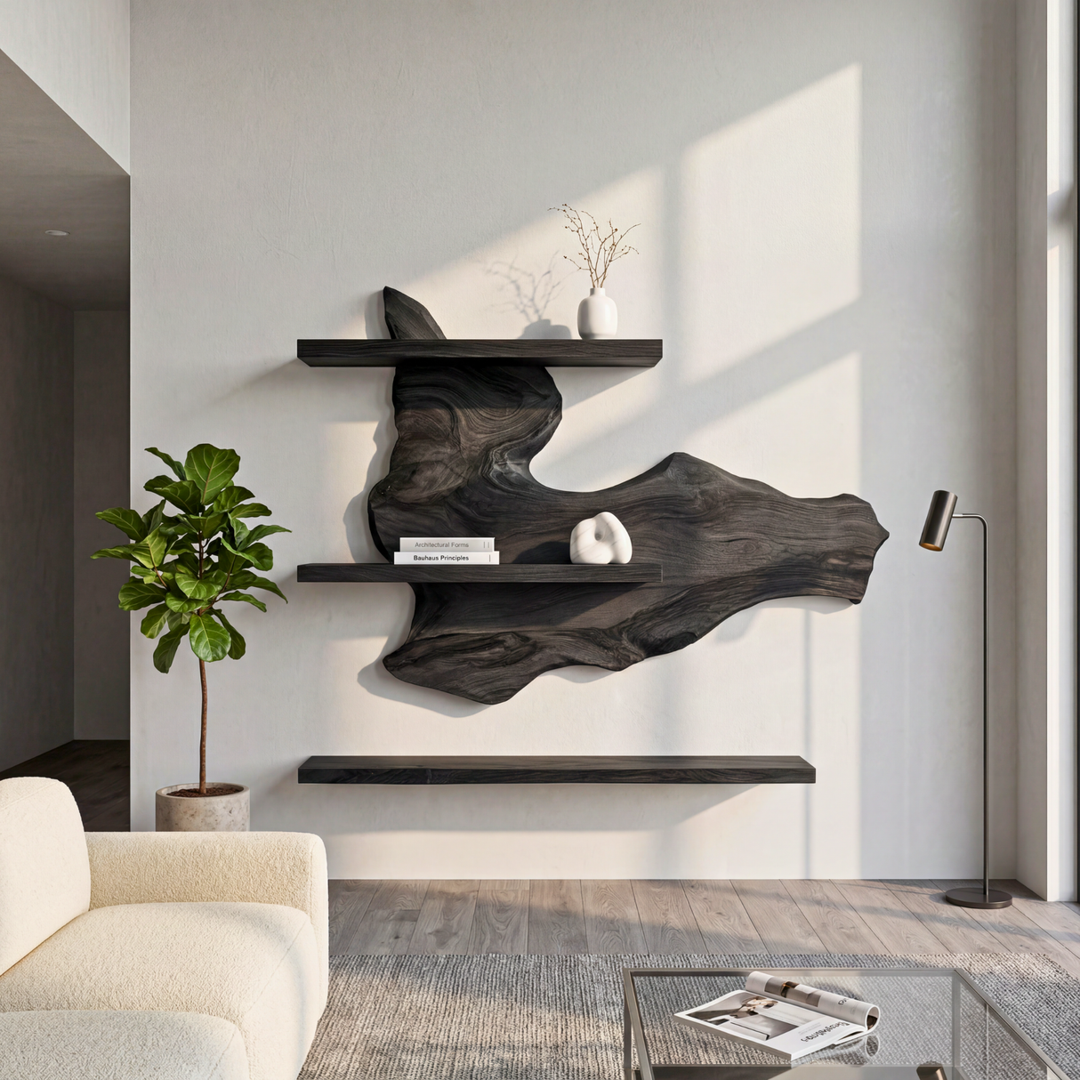 Rustic Live Edge Wooden Wall Shelf Handmade Floating Solid Wood Display Shelving