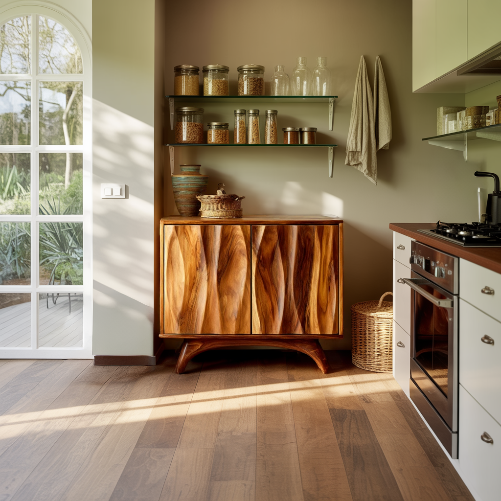 Modern Wooden Sideboard with Unique Natural Wood Grain Doors Organic Style Storage Cabinet