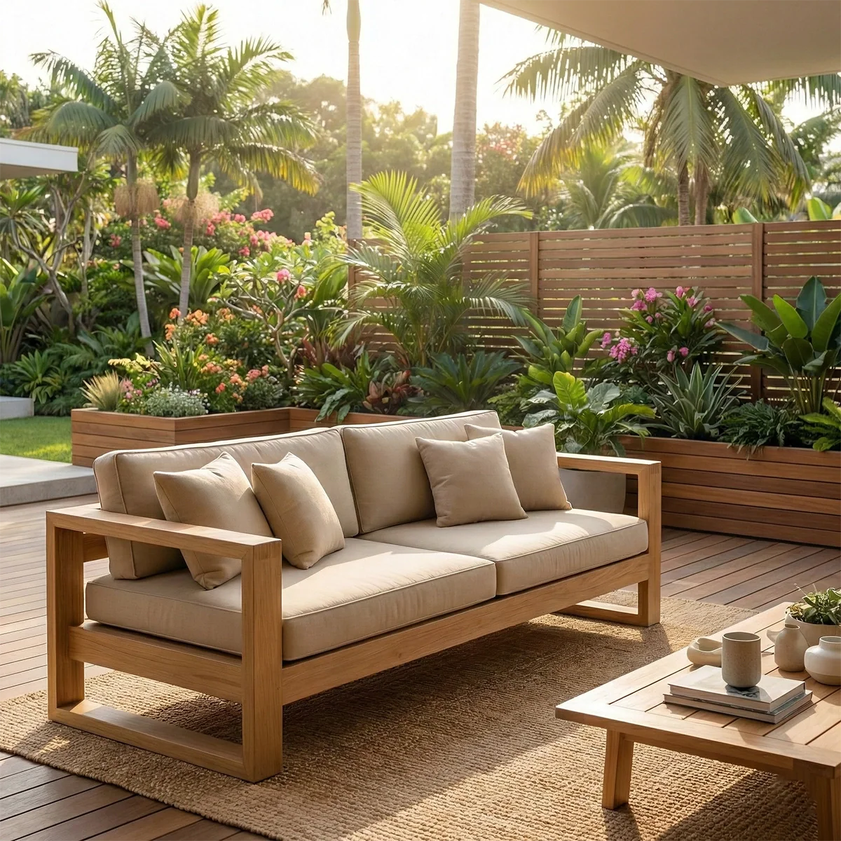Black Solid Wood Sofa with Linen Cushions for Minimalist Modern Living