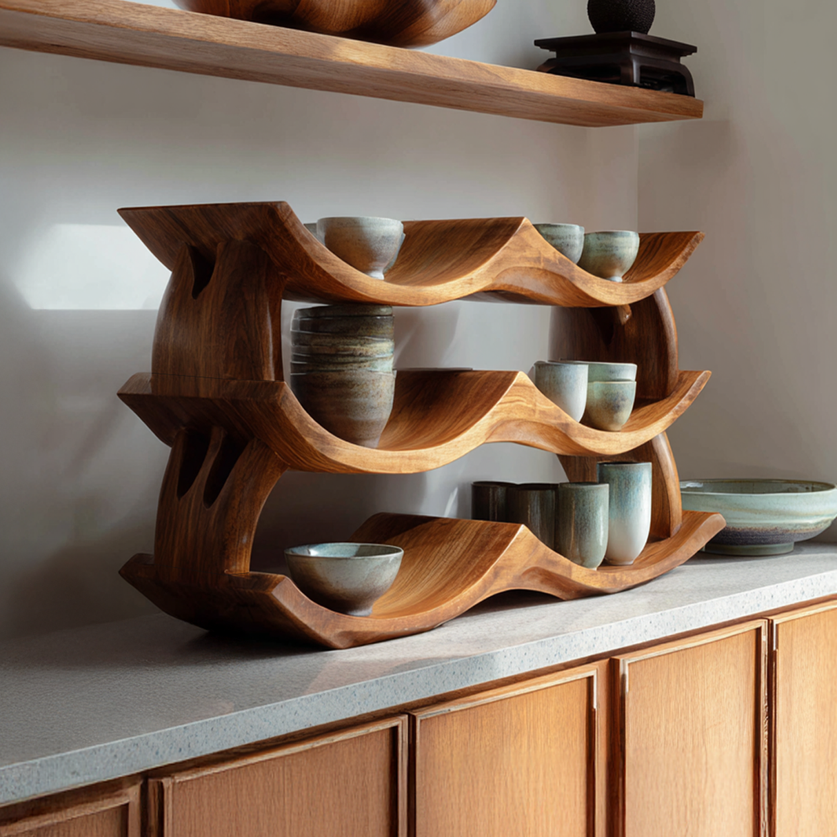 Sculptural Solid Wood Countertop Display Shelf Stand