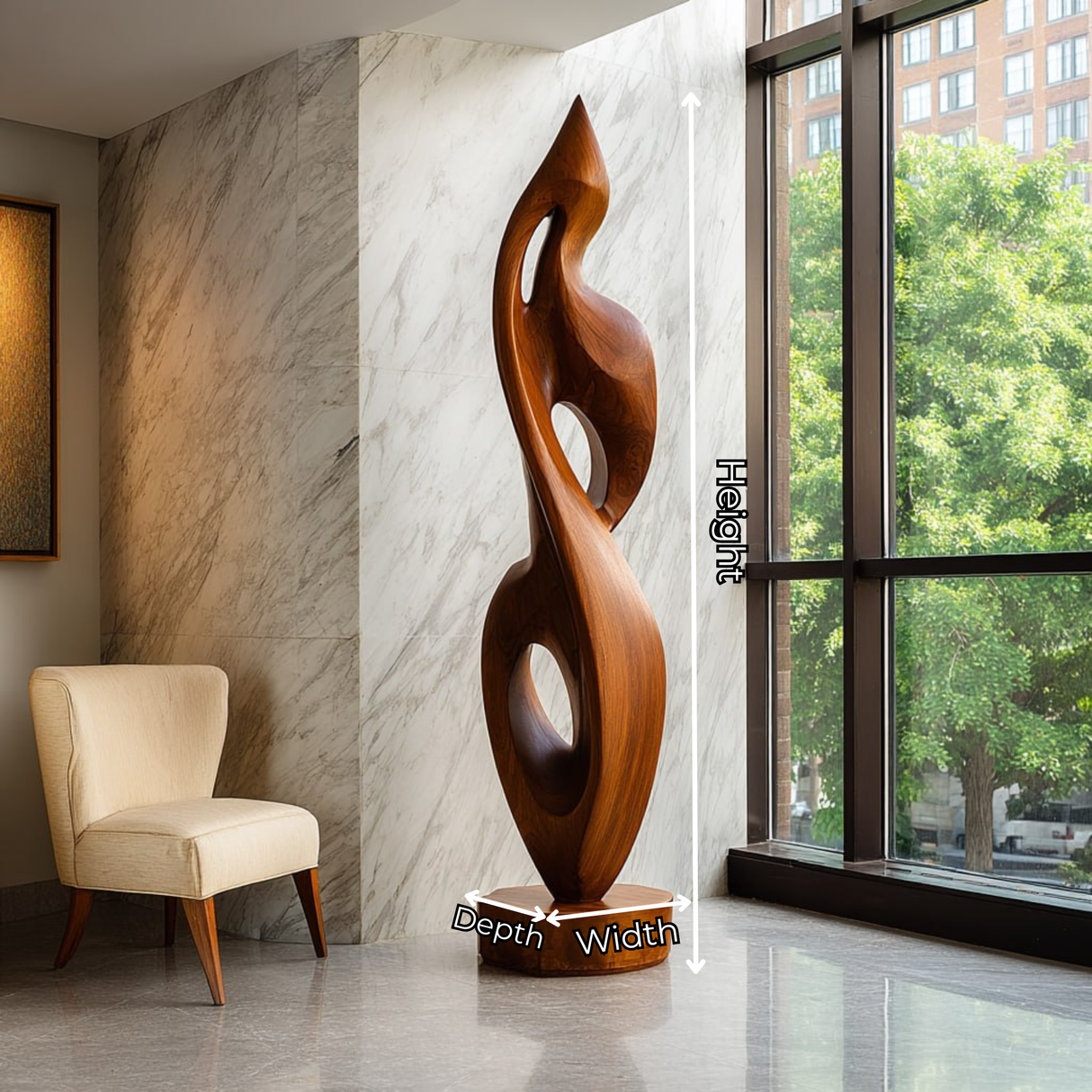 Handcrafted Solid Wood Abstract Floor Sculpture with Flowing Open Form