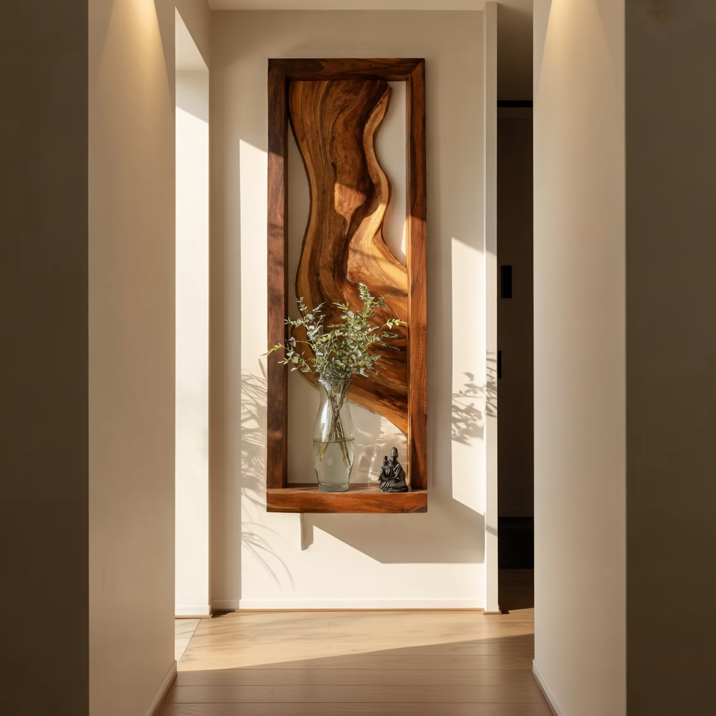 Framed Live Edge Wood Wall Sculpture for Modern Spaces