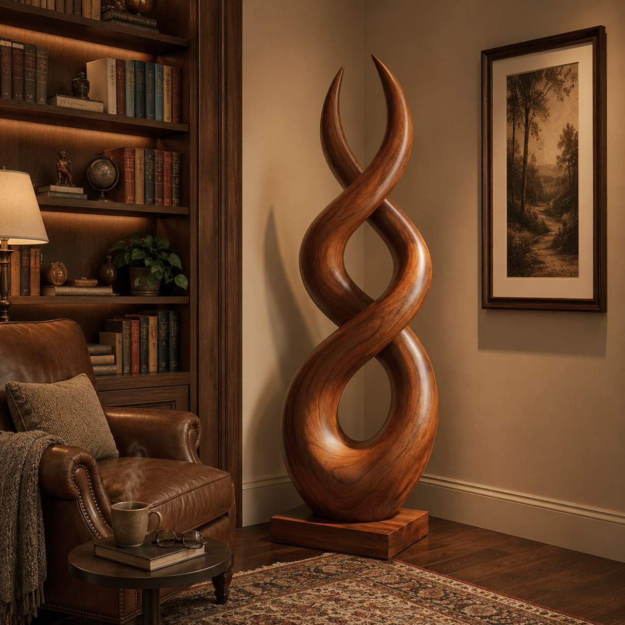 Handcrafted Solid Wood Infinity Twist Sculpture for Entryway and Living Room Decor