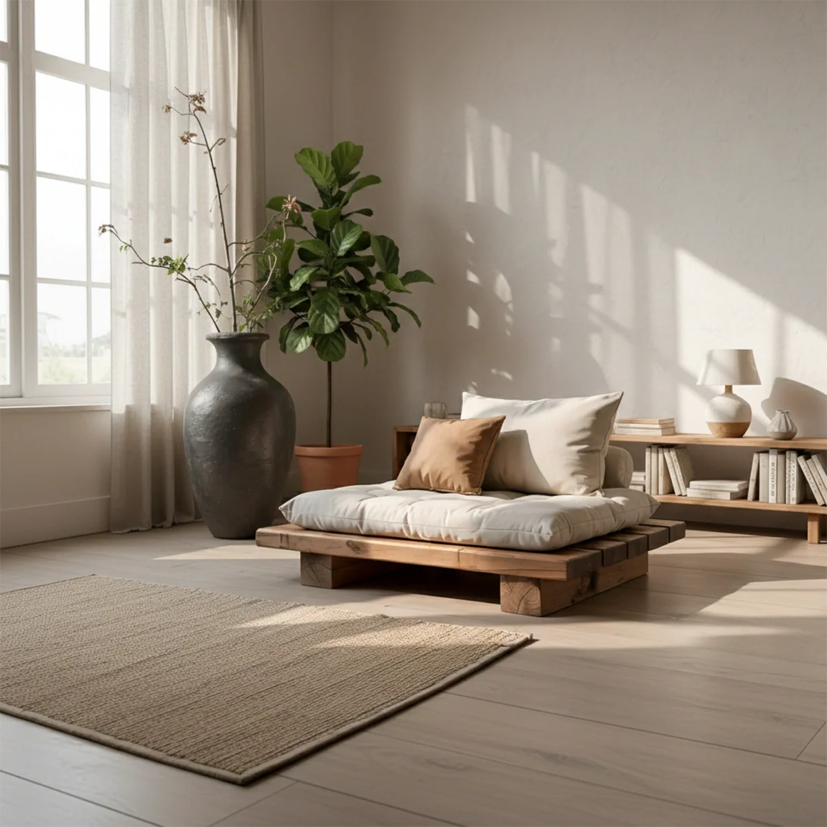 Low Wooden Floor Sofa Platform Japandi Tatami Lounge Cushion Seat