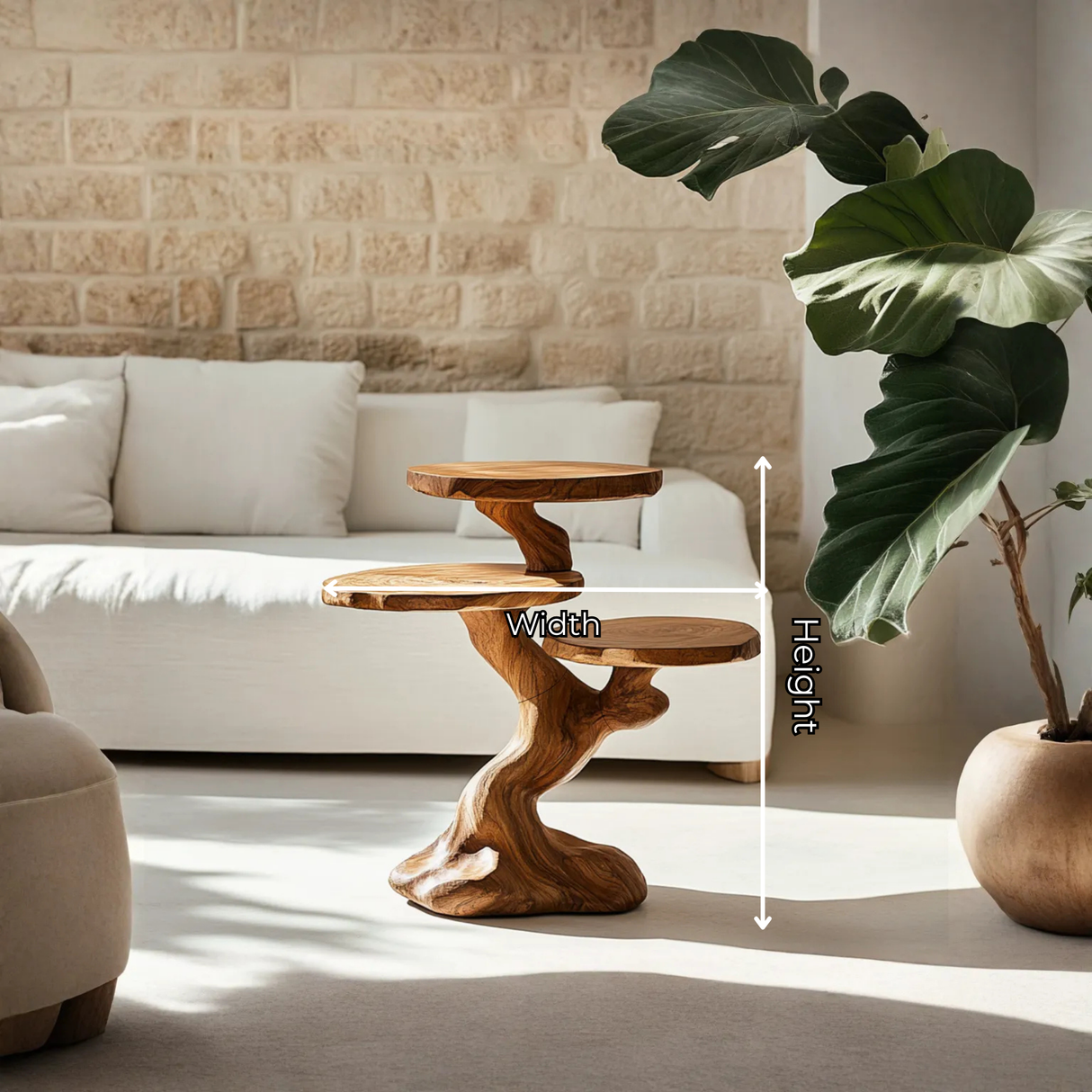Sculptural Tree Form Accent Table with Three Round Display Tops