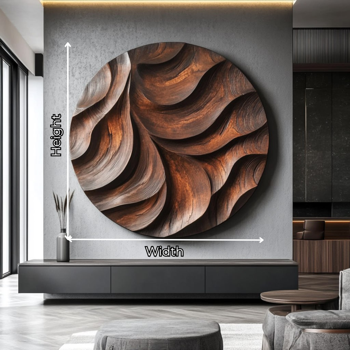 Solid Wood Oval Wall Art with Deep Carved Wave Relief and Organic Flow Design