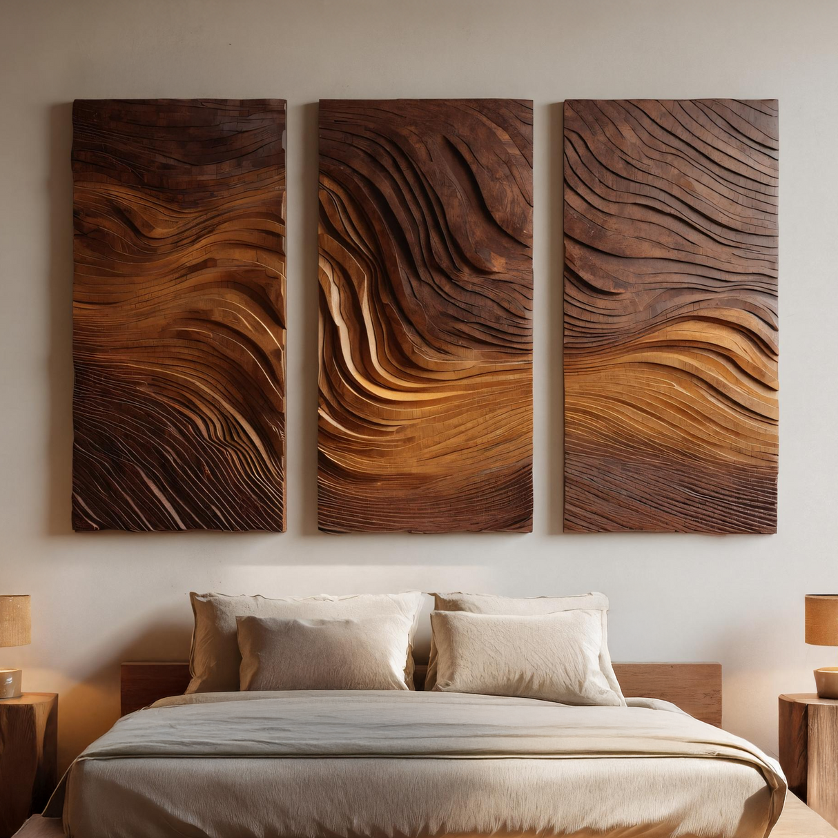 Sculpted Solid Wood Wall Panels Set for Contemporary Spaces