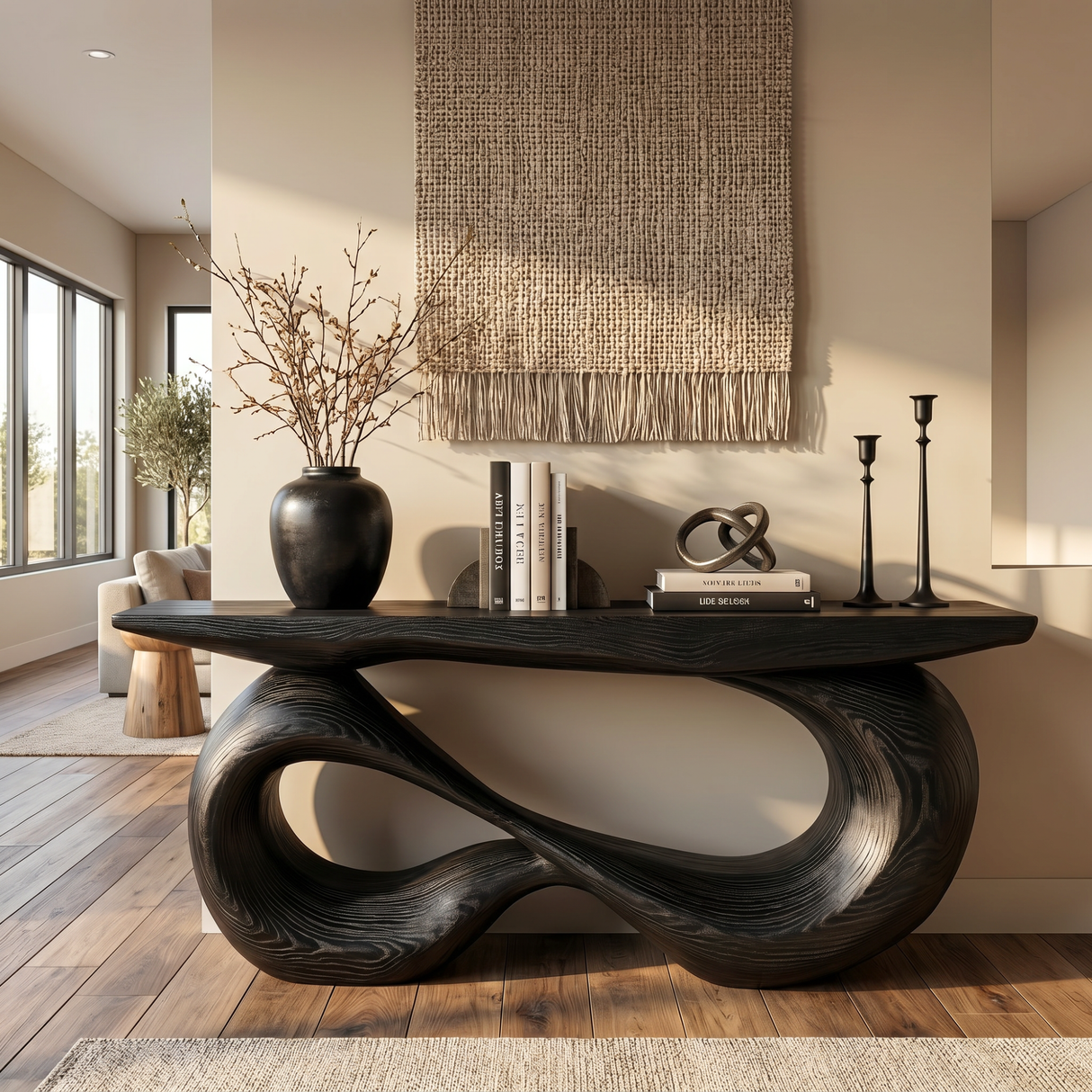 Console Table Solid Wood with Double Infinity Loop Base for Entryway Decor