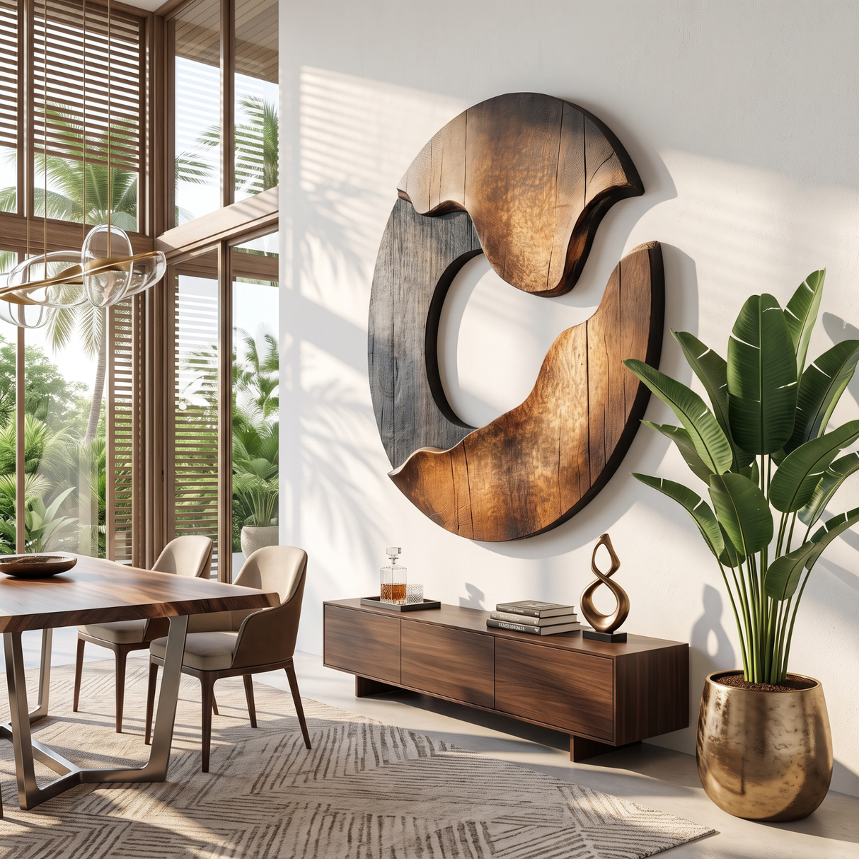 Wall Sculpture Solid Wood Circular Eclipse Wall Art for Modern Living Room Decor