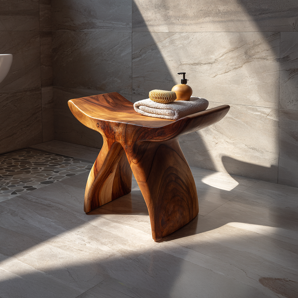 Solid Wood Spa Stool with Sculptural Saddle Seat