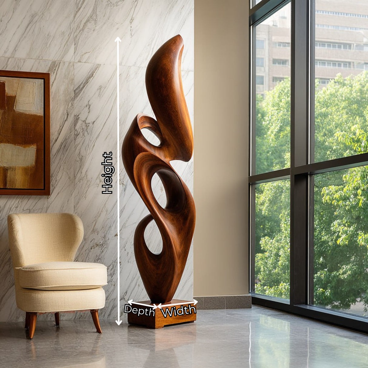 Handcrafted Solid Wood Rising Flame Sculpture with Open Ribbon Form