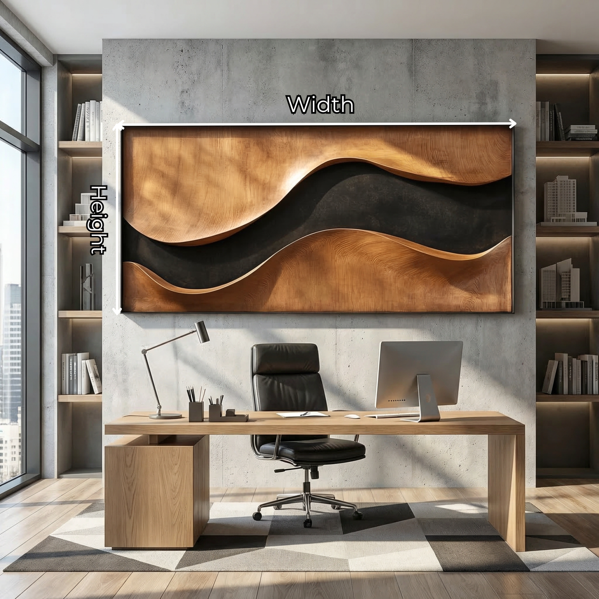 Sculptural Wood Wall Art Panel with Black Wave