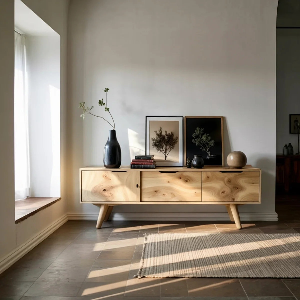 Solid Wood Sideboard with Sculptural Grain and Low Modern Profile