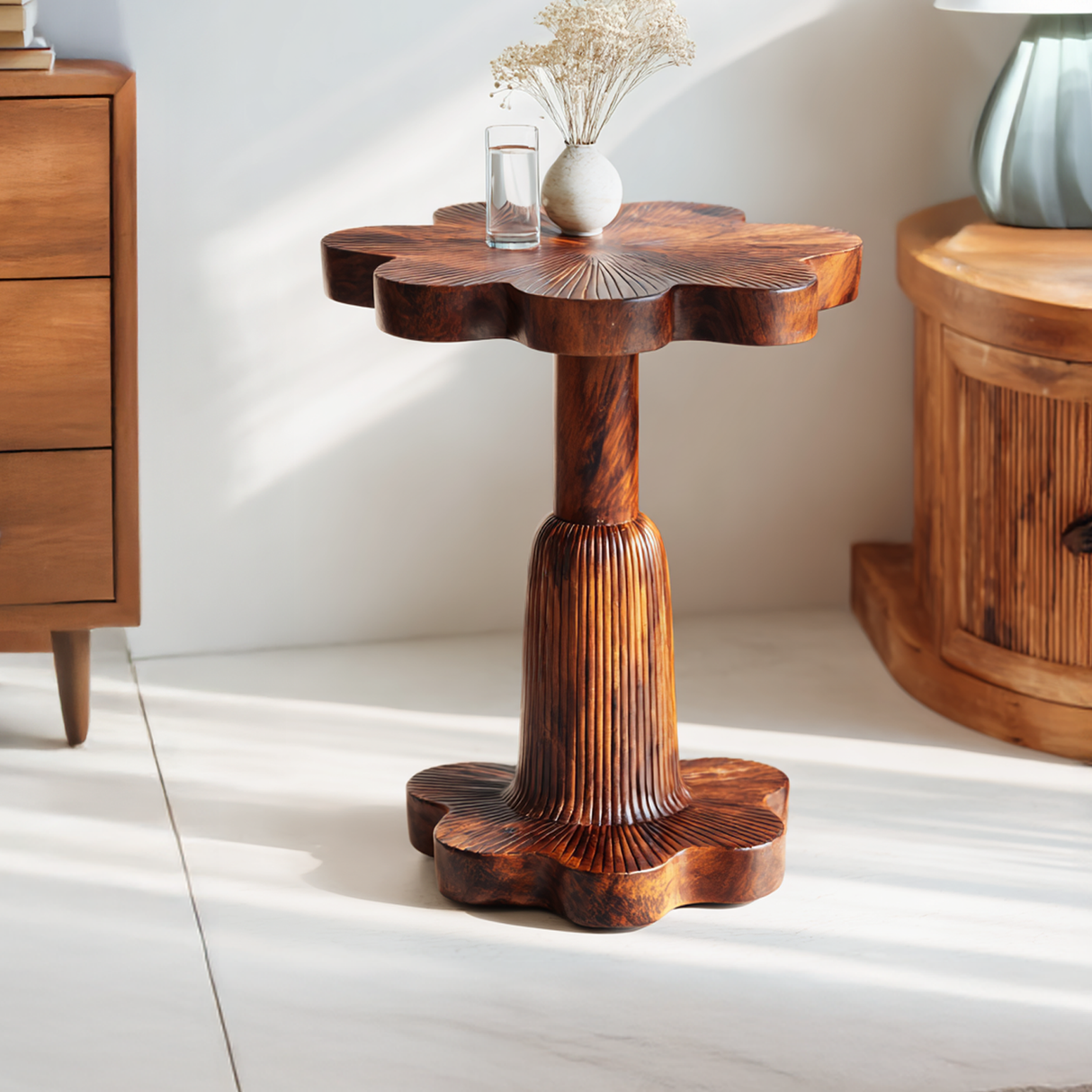 Carved Solid Wood Pedestal Table for Artistic Interiors
