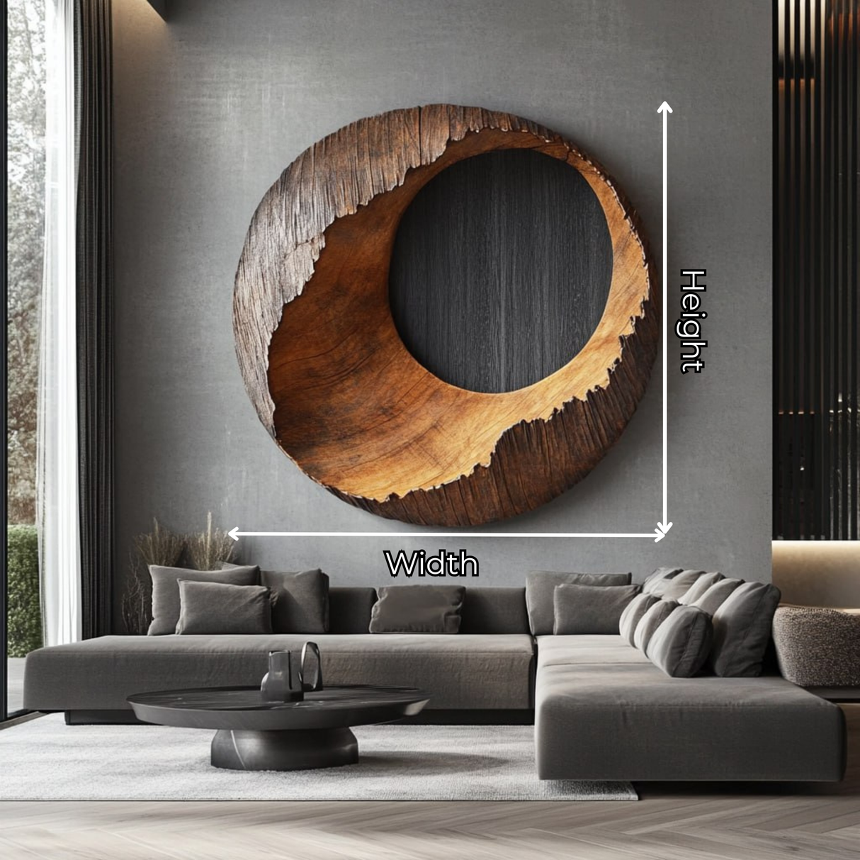 Textured Solid Wood Eclipse Wall Sculpture with Open Center and Natural Edge