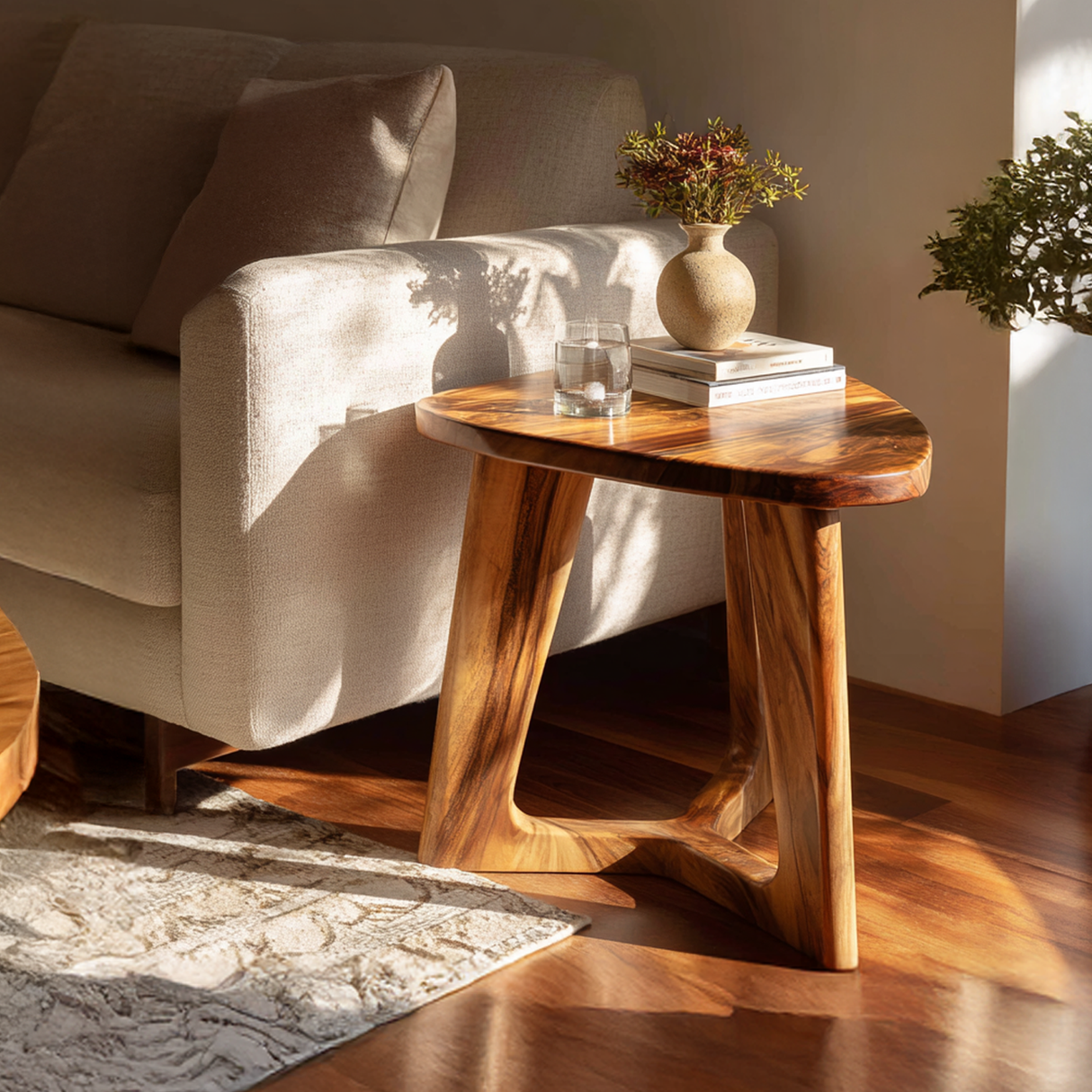 Sculpted Solid Wood Accent Table with Organic Form