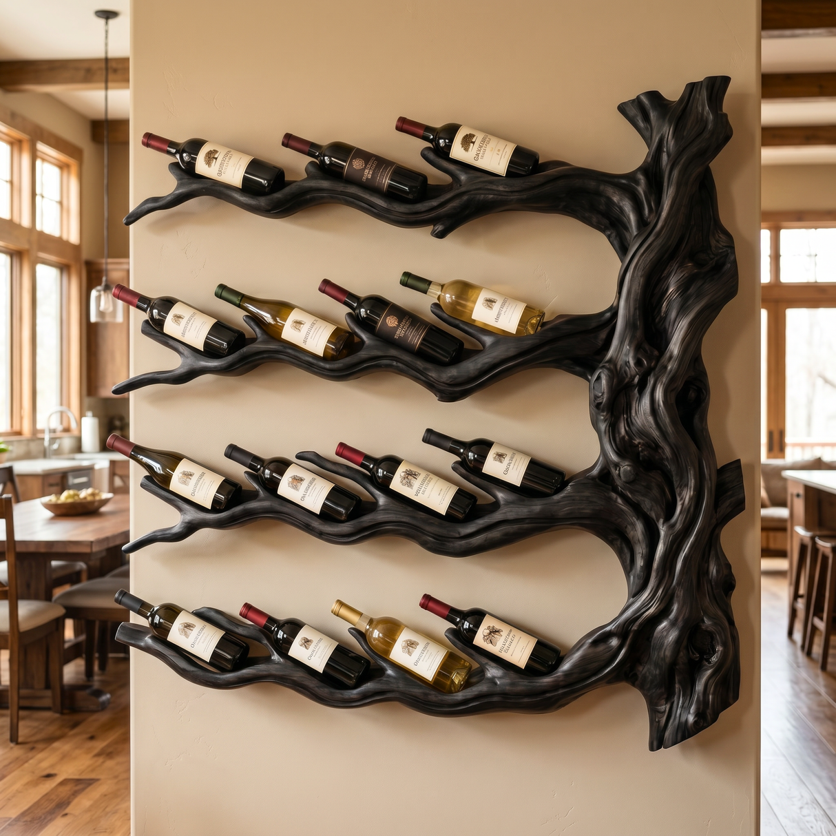 Organic Branch Solid Wood Wine Rack Wall Shelf