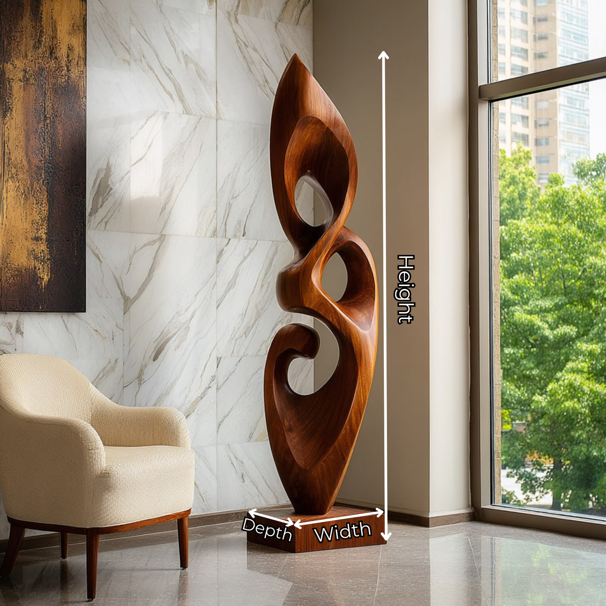 Handcrafted Solid Wood Abstract Floor Sculpture with Layered Open Form