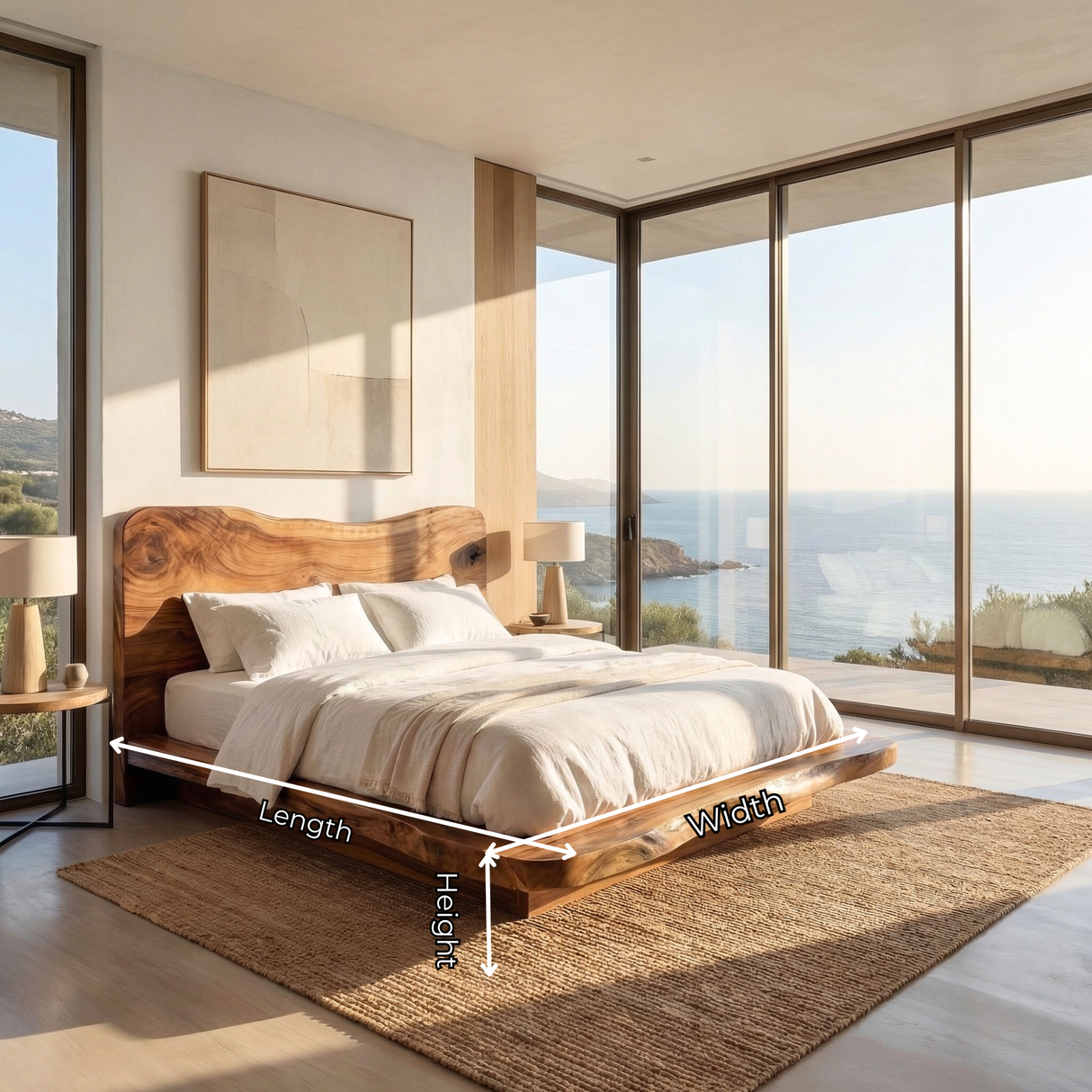 Sculptural Solid Wood Bed Frame with Organic Headboard for Modern Bedroom