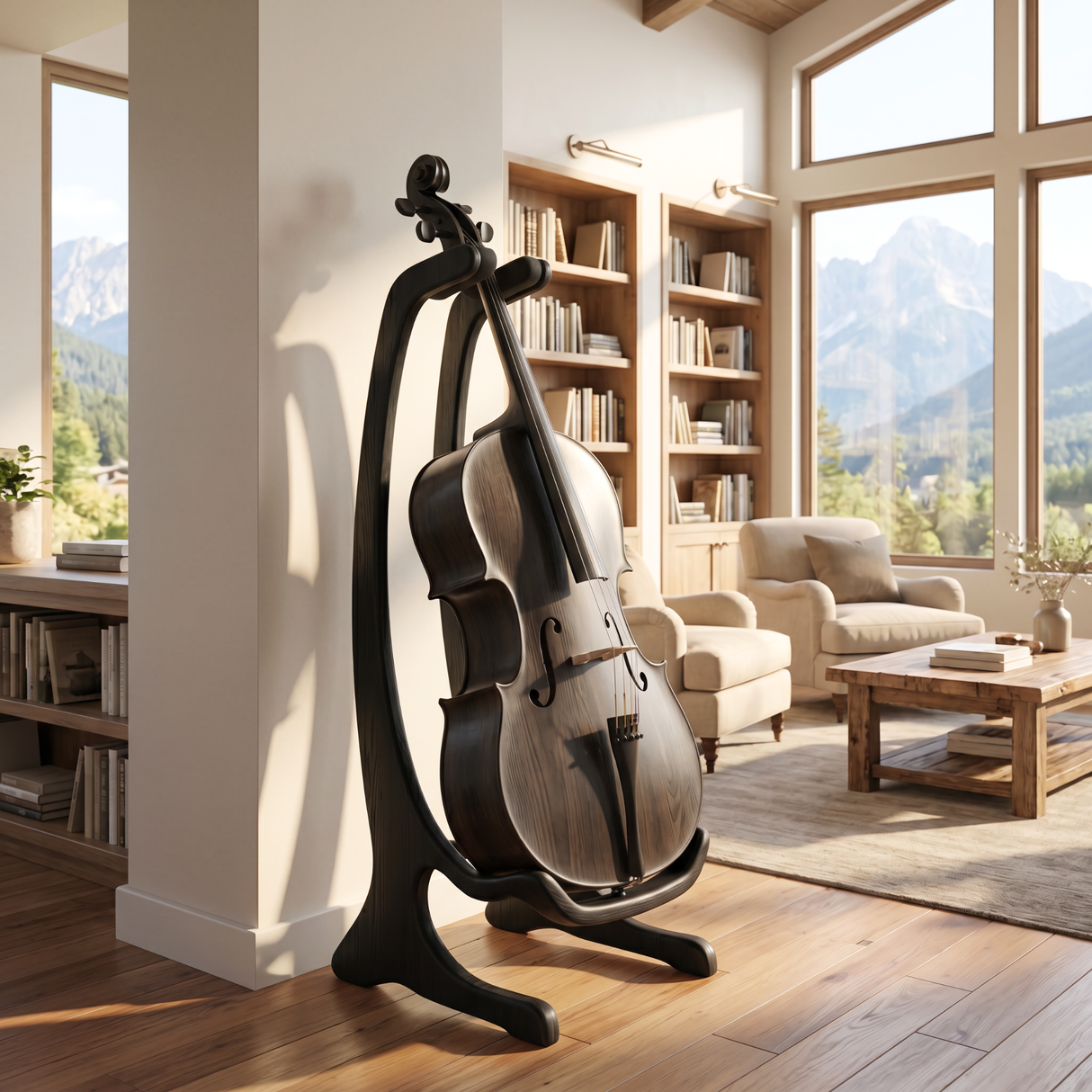 Handmade Wooden Guitar Holder Artistic Sculptural Floor Stand For Instruments