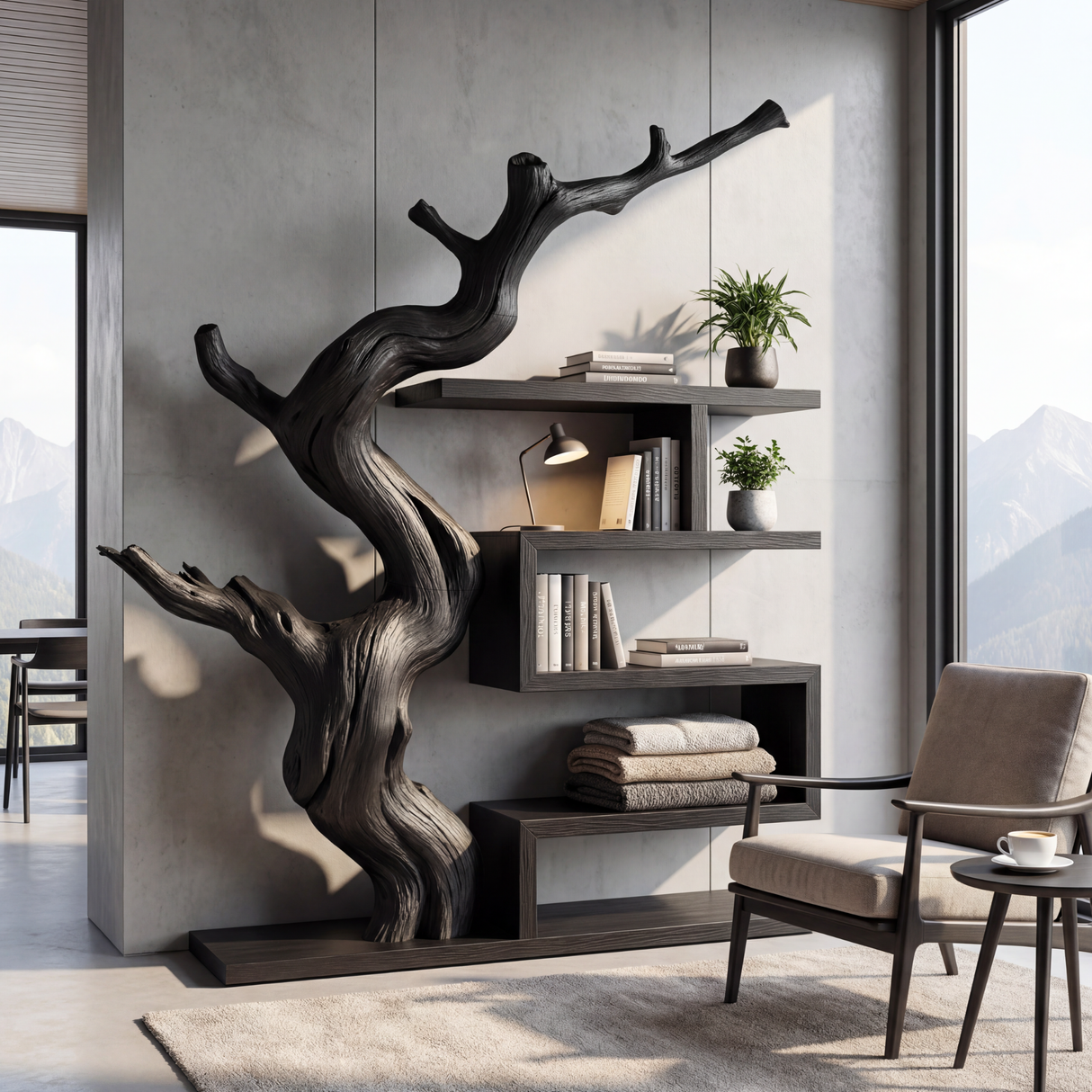 Sculptural Bookshelf with Organic Tree Form Modern Display Shelf