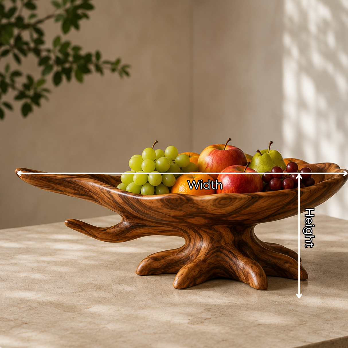 Sculptural Solid Wood Fruit Bowl with Organic Root Base and Flowing Rim