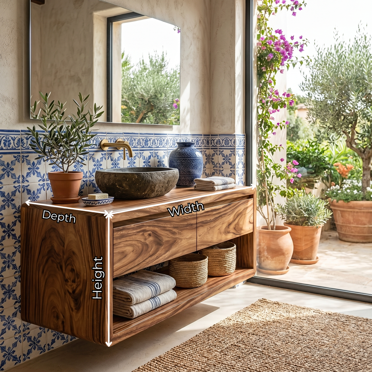 Minimalist Floating Solid Wood Bathroom Vanity with Seamless Organic Frame