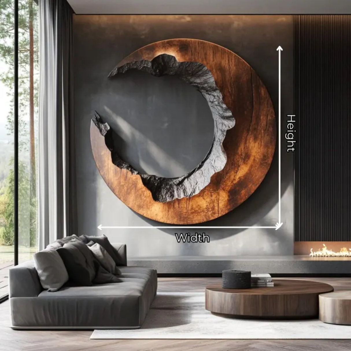 Round Wood Wall Sculpture with Open Center and Raw Carved Edge