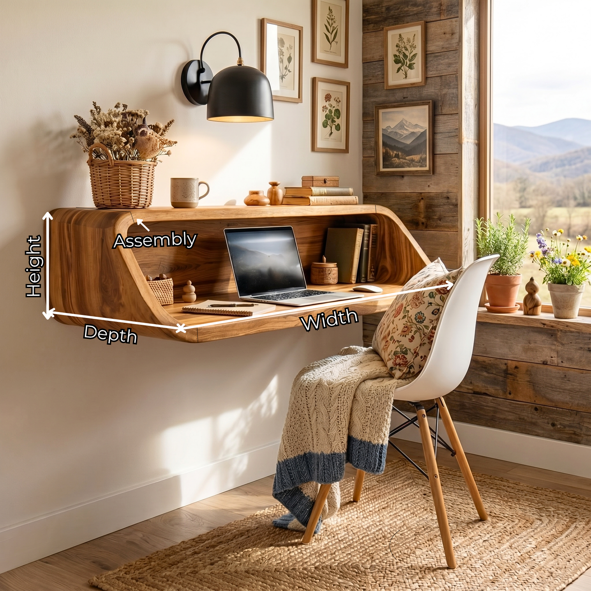 Floating Solid Wood Writing Desk with Soft Curved Form