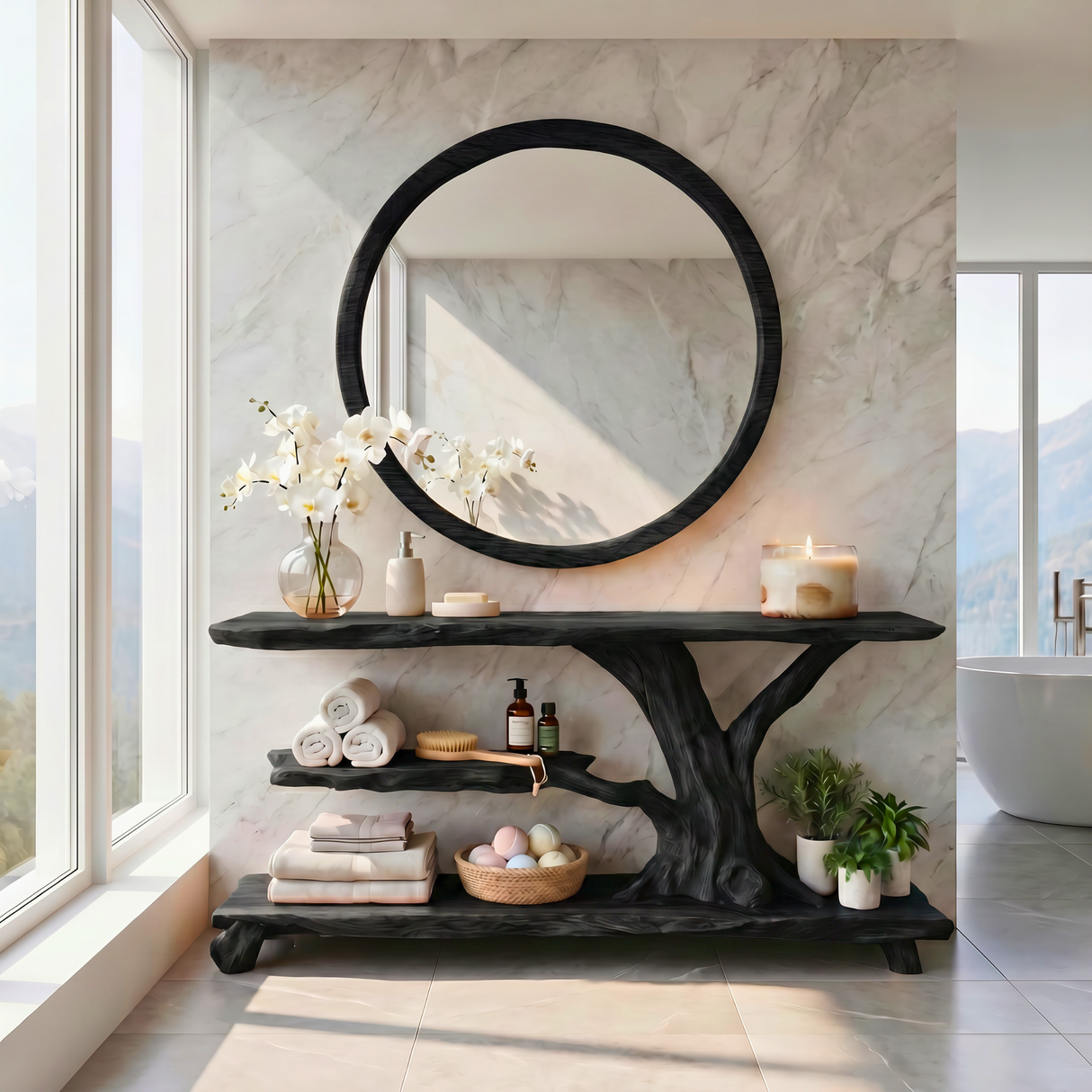 Handmade Tree Branch Console Table Organic Wooden Entryway Shelf