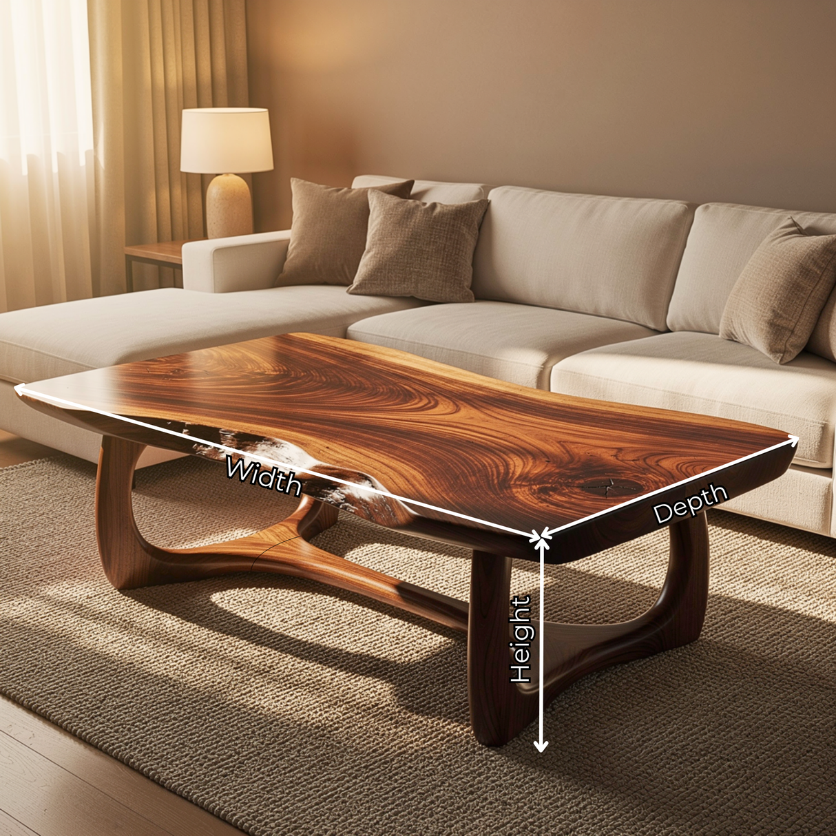 Organic Solid Wood Coffee Table with Natural Edge Detail