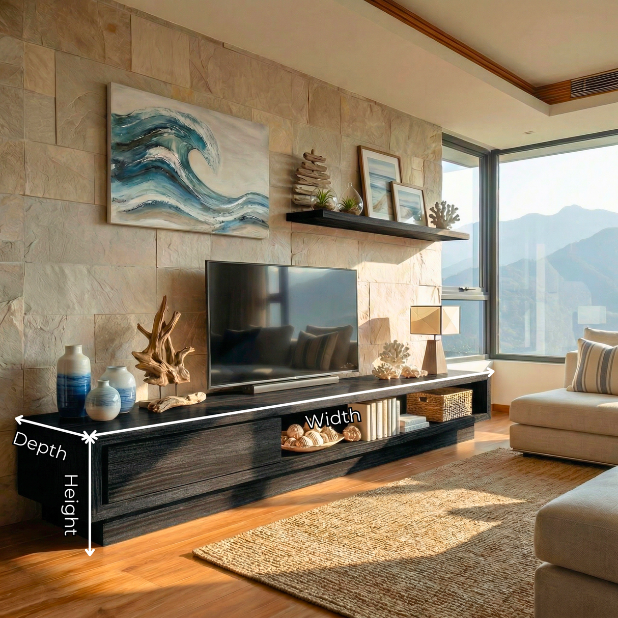 Solid Wood TV Cabinet with Open Shelf Storage for Modern Living Rooms