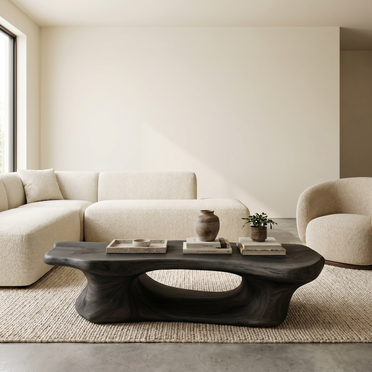 Coffee Table Solid Wood with Long Arched Hollow Base for Living Room