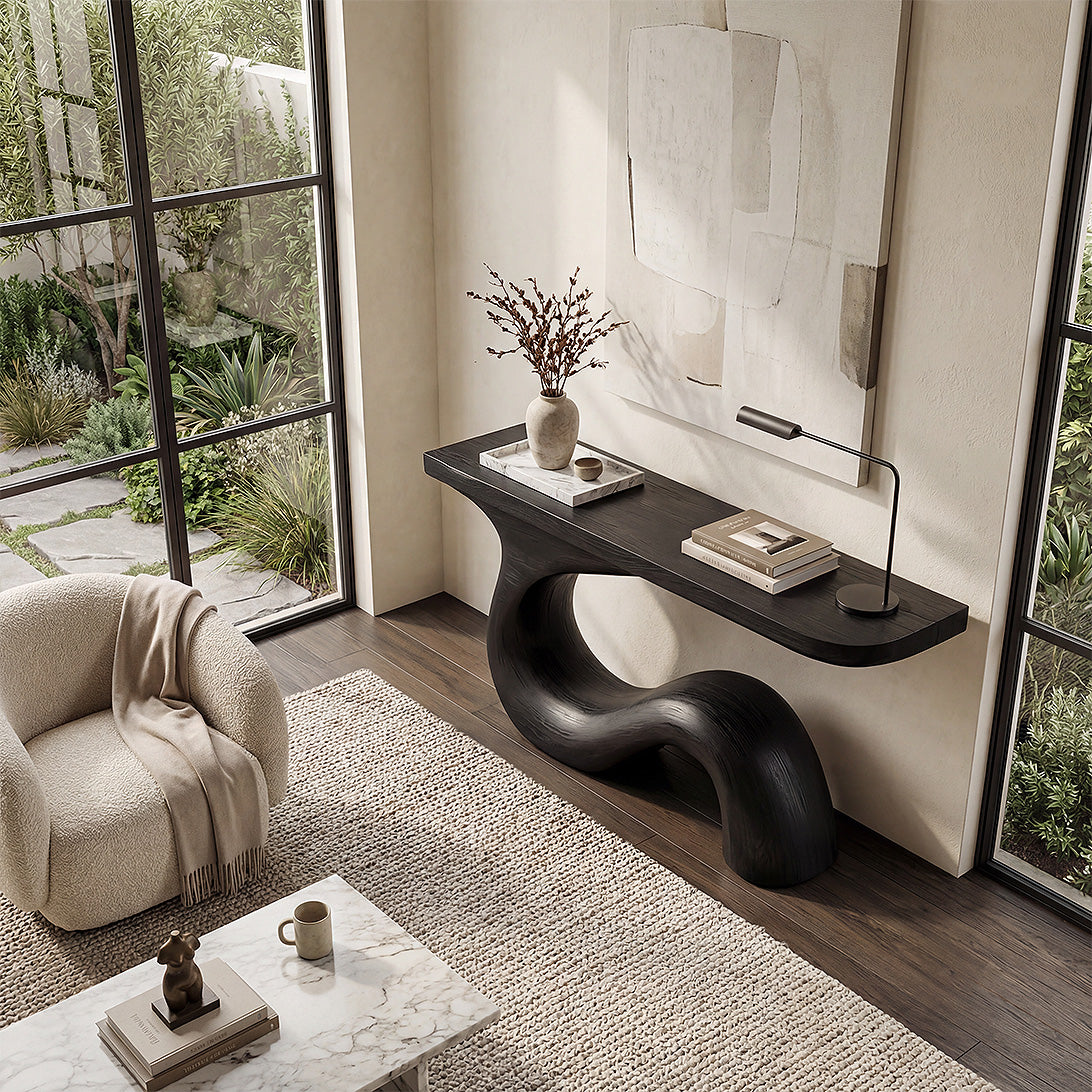 Organic Wave Solid Wood Console Table – Sculptural Statement Design