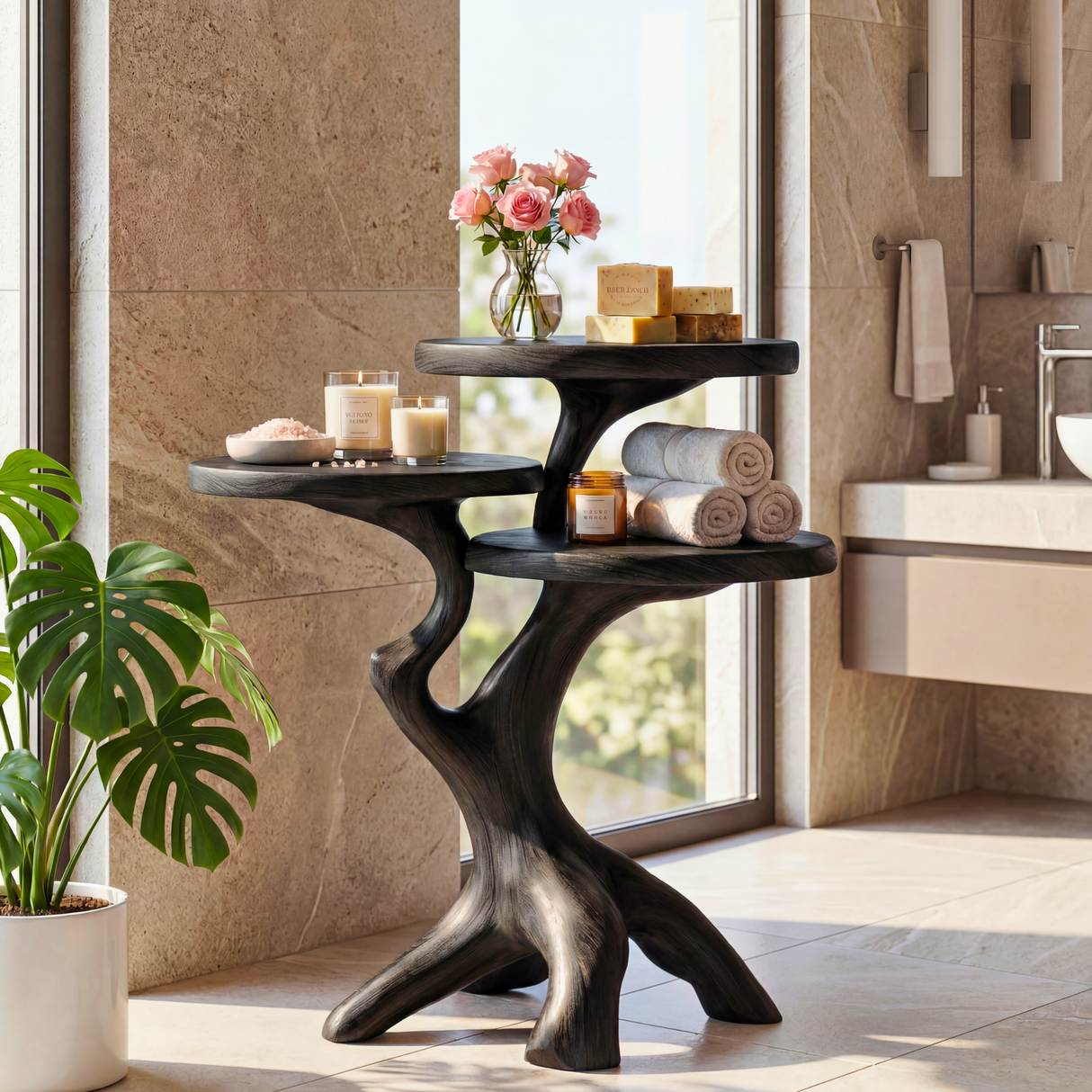 Organic Spa Side Table Handmade Tree Root Display Stand