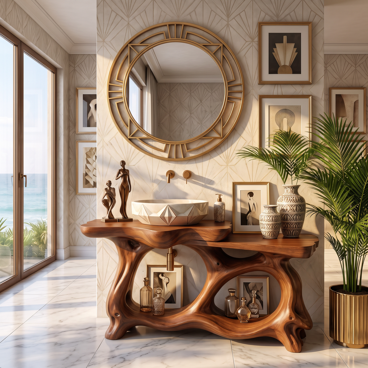 Bathroom Vanity Solid Wood with Sculptural Double Arch Base