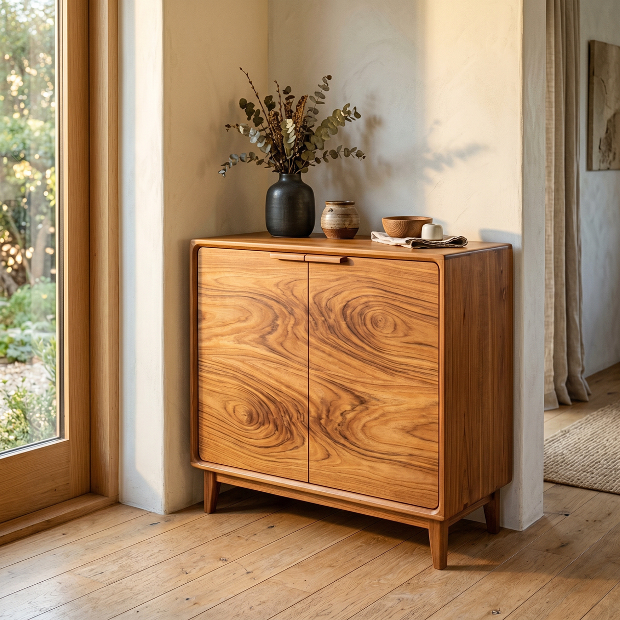 Handcrafted Solid Wood Two Door Sideboard Cabinet for Living Room