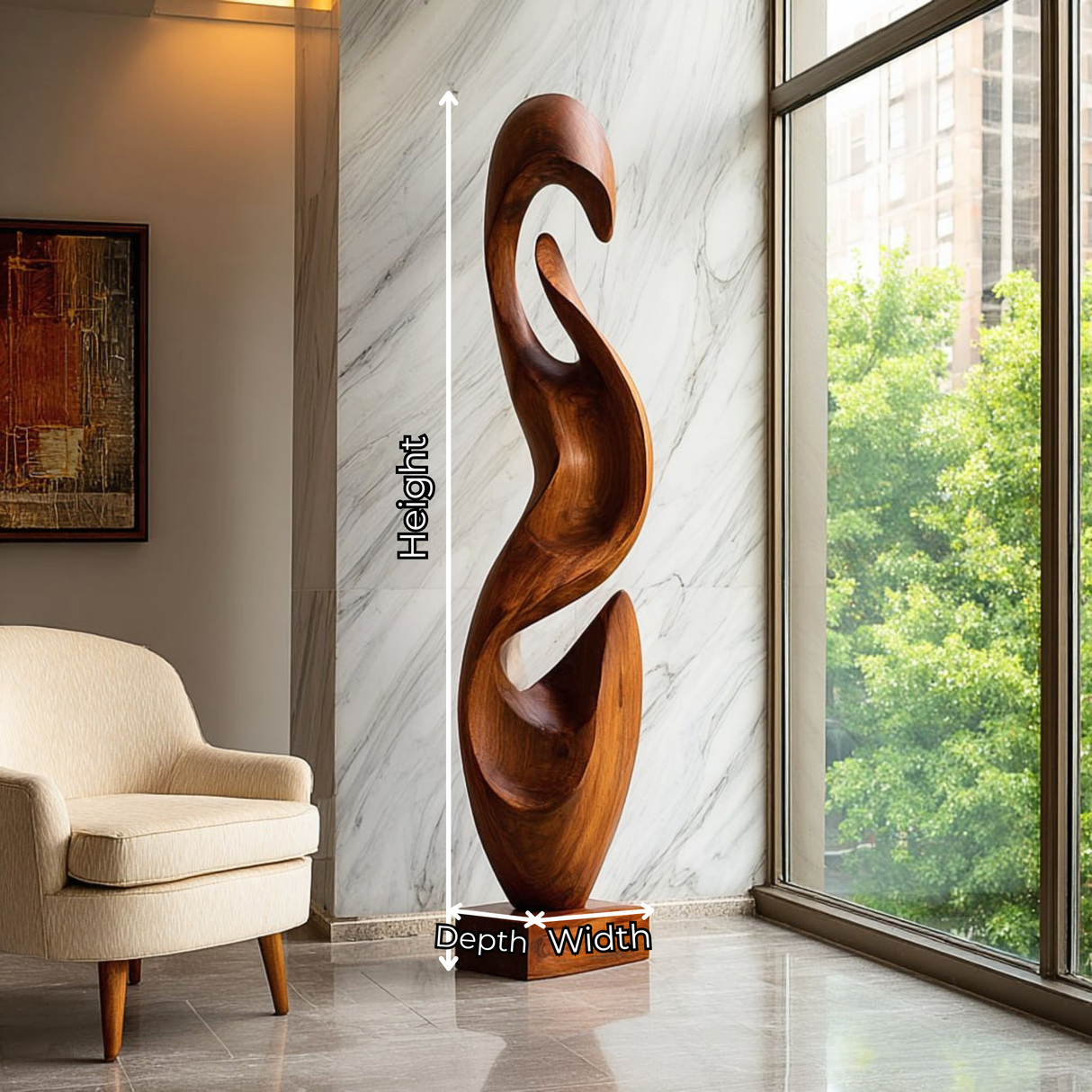 Handcrafted Solid Wood Flowing Void Floor Sculpture